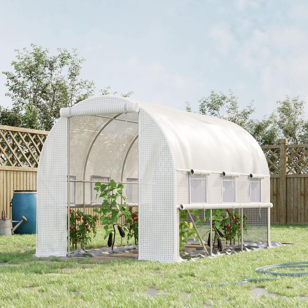 Walk-in Polytunnel Greenhouse Green House with Roll-up Sidewalls, UV-resistant PE Cover, 3 X 2 X 2m, White