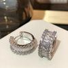 Breite Dicke Zweireihige Gemischte Konische Baguette Runde Zirkonia Creolen Silberfarben Steckerverschluss Elegante Bankett Damen Accessoires