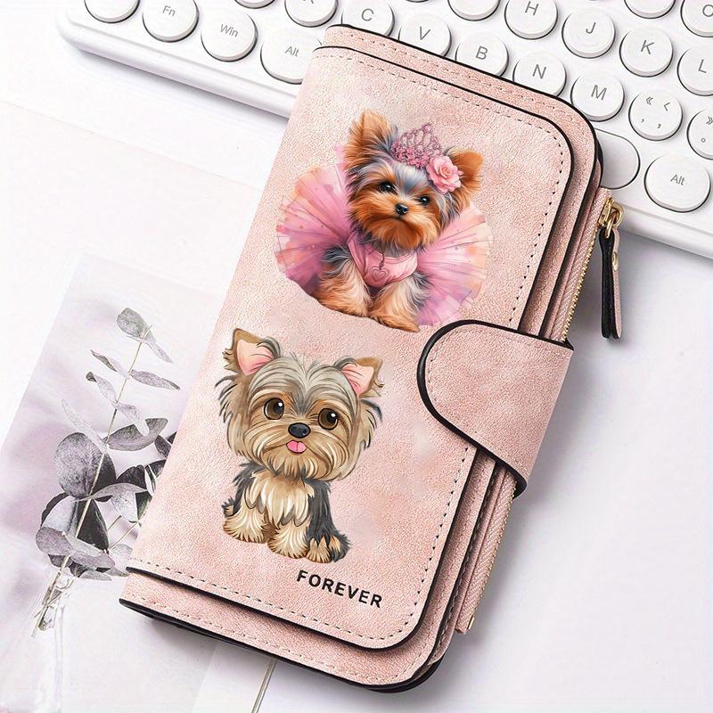 Yorkie Dog Womens Long Wallet Tri Fold Card Holder with Multiple Pockets Printed Zipper Wallet for Cash ID Credit Cards and Essentials Perfect Gift