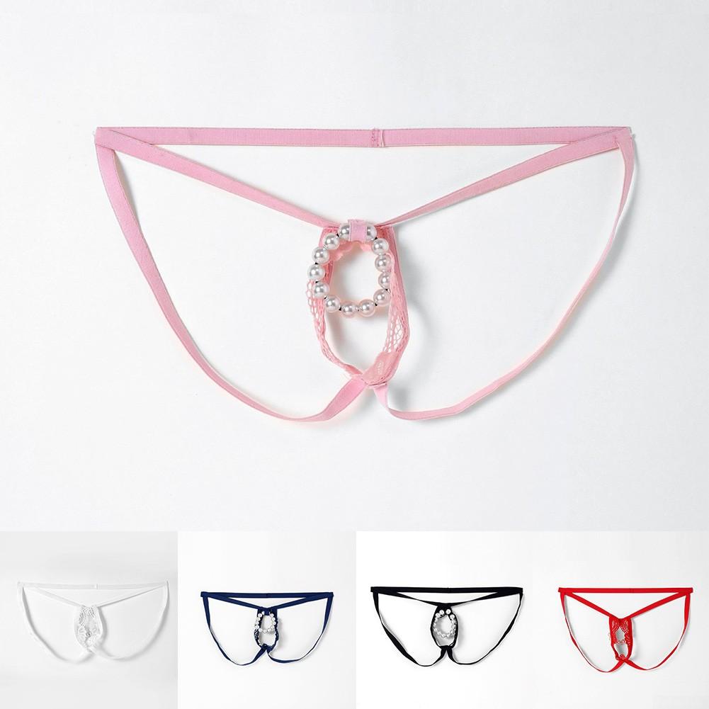 Męskie seksowne przezroczyste koronkowe stringi z odkrytymi plecami i bez krocza