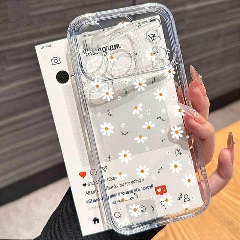 Pink Flower Daisy Clear Case For Samsung Galaxy A17 A16 A07 A06 A57 A55 A56 A36 A26 A54 A53 A35 A15 A34 A23 A14 A32 Phone Cases