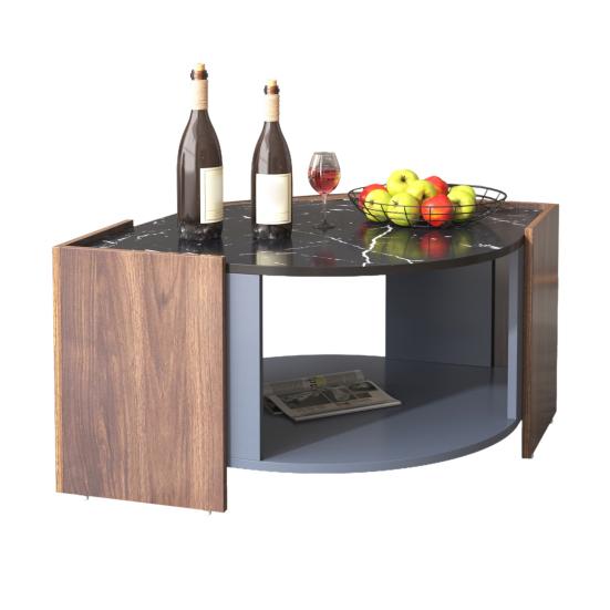 Double Layer Coffee Table Table Structured Made of Marble Dining Walnut in Contrasting Colors Living Room with Unique Lines Tea