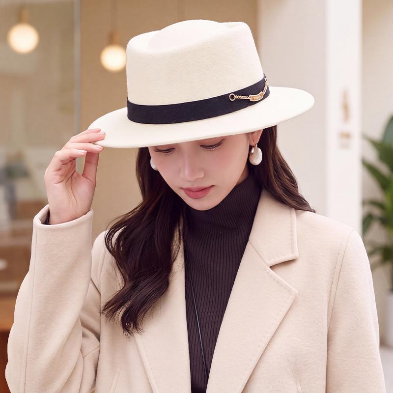 Fashion Luxury Women's Warm Hats Fall and Winter Hats Flat-Top Hats British-Style Top Hats