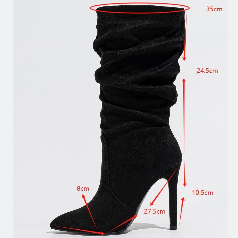 Fashion AIYUQI 2025 New Pointed Toe Women's Stiletto High Heel Boots Mid-tube Spring Female Boots Fashionable Pleated Women High Heels