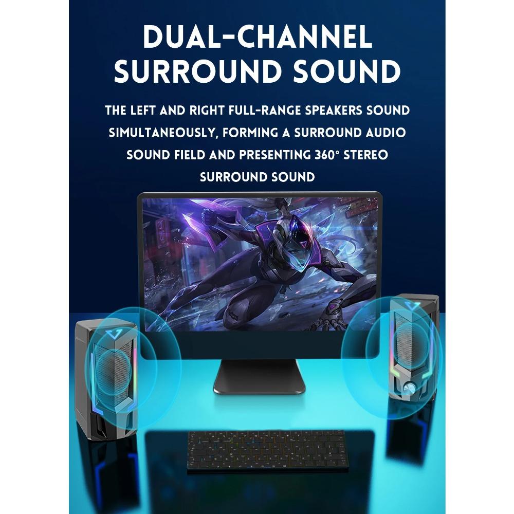 Wired & Bluetooth RGB Computer Speaker, Desktop Computer Speaker, Laptop Speaker, Desktop Stereo Speaker, USB Powered, with LED Ambient