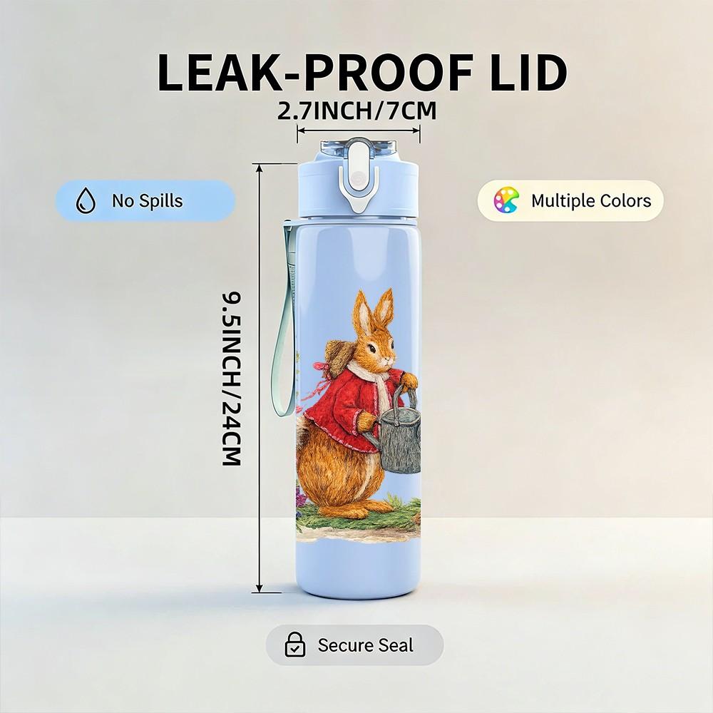 1PC Peter Rabbit Garden Lamp Scene Print 750ml Color Plastic Sports Water Bottle Leakproof Flip Straw Lid Suitable for Sports Office Home Use