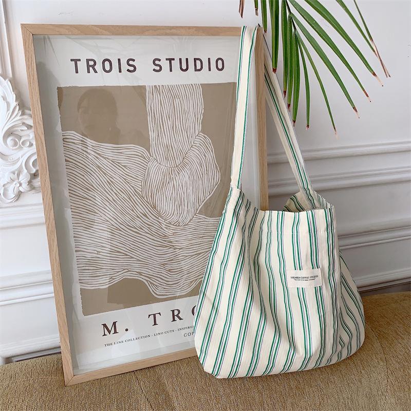 

Striped shoulder bag Large capacity underarm bag Canvas bag Women s work cloth bag Student crossbody schoolbag