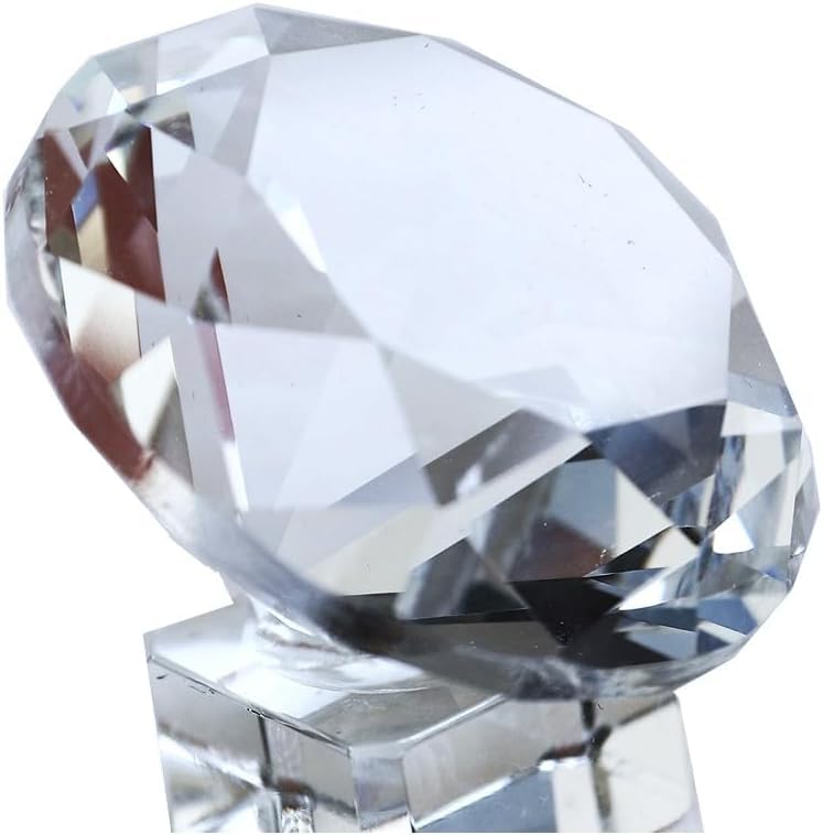 Transparent Diamond Crystal 100mm and 9K Anniversary Paperweight, 80mm, Gold, Clear, Ornament, Gift, (100mm)
