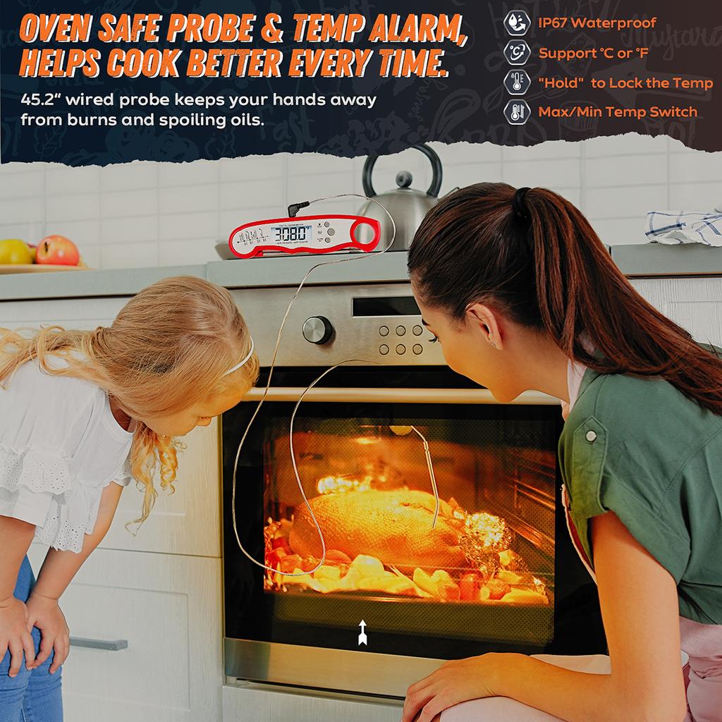Instant Read Meat Thermometer with Probe for Cooking Fast Precise Waterproof Digital Food Thermometer BBQ and Kitchen Baking