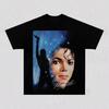 Unisex Retro Streetwear Casual T-shirt with Blue Starry Sky Portrait Print of Michael Jackson the King of Pop Women And Men Comfortable T-shirt