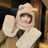 3 In 1 Plush Scarf Hat Gloves Earmuffs Fleece Scarves Hat Sweet Bear Ear Plush Beanie  Autumn