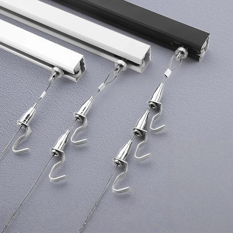 10pz Ganci Espositivi per Galleria d'Arte in Metallo, Appendi Cavi Regolabili in Acciaio per Cavi da 1mm-2mm, Sistema di Aggancio Sicuro con Blocco per Binari Portafoto