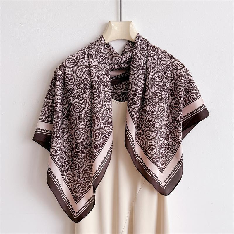 Versatile cashew nut imitation silk high-end large square scarf silk scarf printed shawl decorative scarf sunscreen scarf headscarf scarf