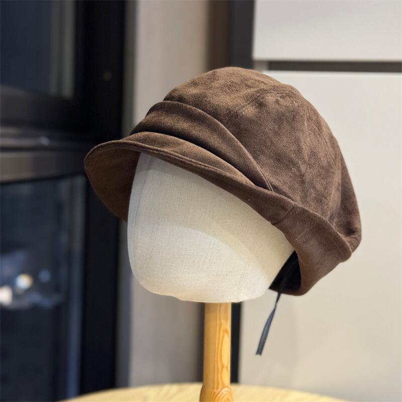 Simple Wind Cotton and Linen Pleated Bucket Hat Women's Spring and Summer Thin Versatile High Sense Literary Newsboy Painter Hat