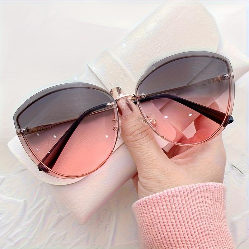 

Корейская версия безободковые линзы неправильной формы женские модные очки, крупногабаритные кошачий глаз, высококлассные декоративные очки для модных показов розовый