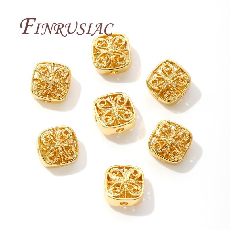 2-6Pcs/Lot Hollow Square Beads 18K Gold Plated Spacer Beads For Jewelry,Separators For Bracelets Accessories DIY Findings