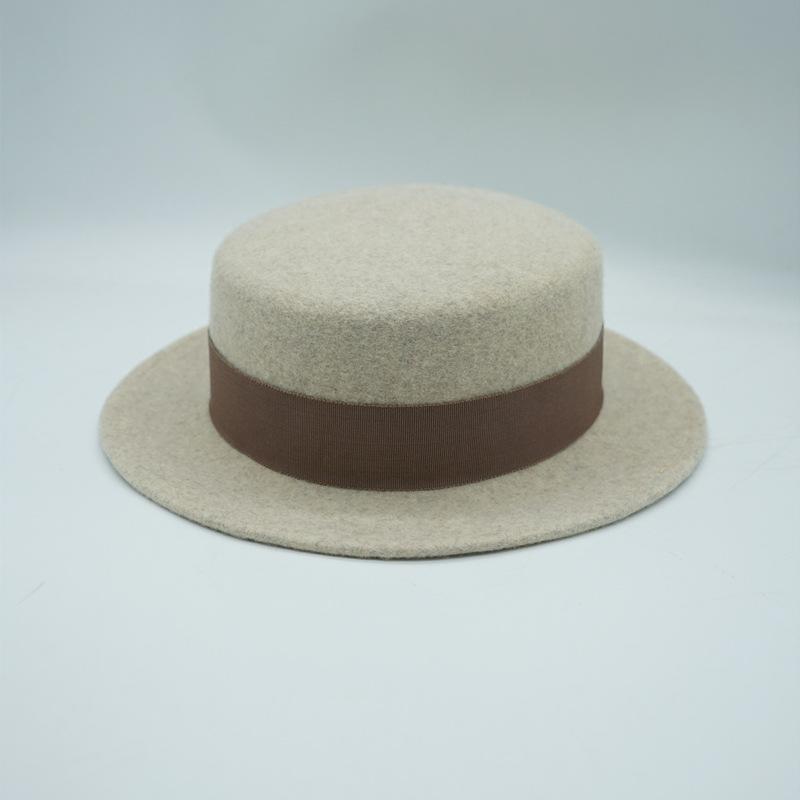 Beige Elegant Retro French Wool Flat Top Top Top Hat Women'S Autumn And Winter Japanese Korean Felt Wide Eaves British Flat Eaves