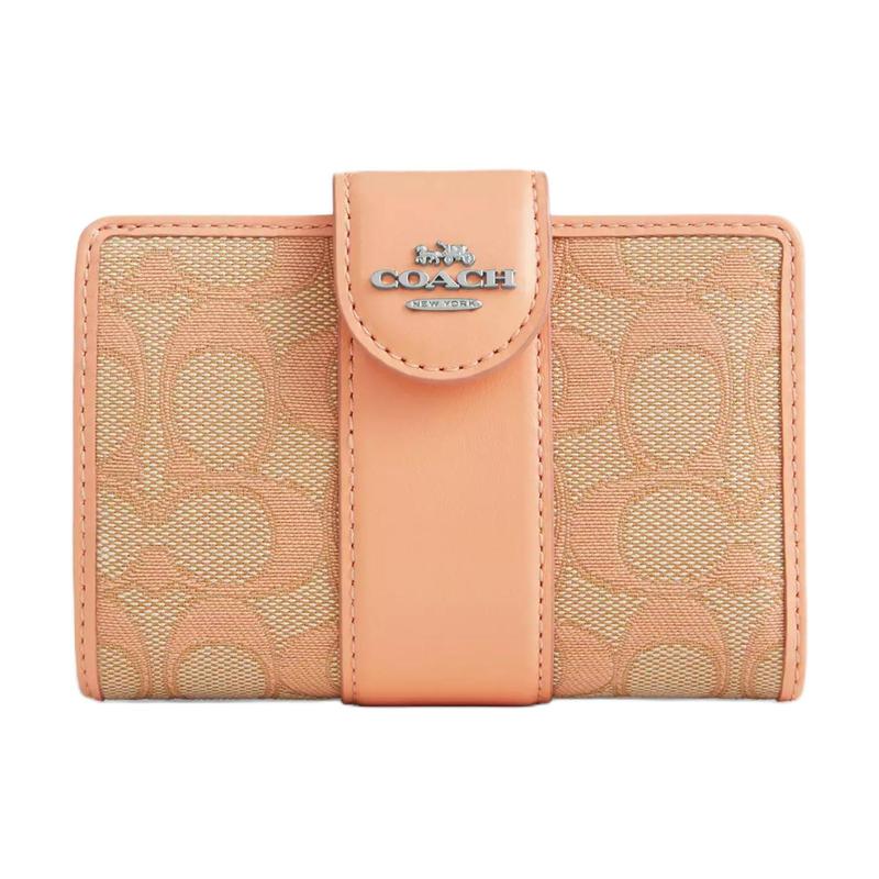 

COACH Corner Zip Wallet 13 Classic Presbyopia Signature Jacquard and Calfskin Wallet Regular Women s Faded Blush червоний