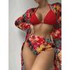 European and American Sexy Bikini Three-Piece Printed Mesh Blouse Swimsuit