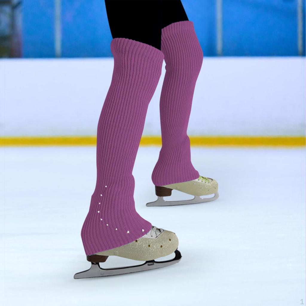 Figure Skating Leg Warmers Knitted Long Decoration Socks with Rhinestone for