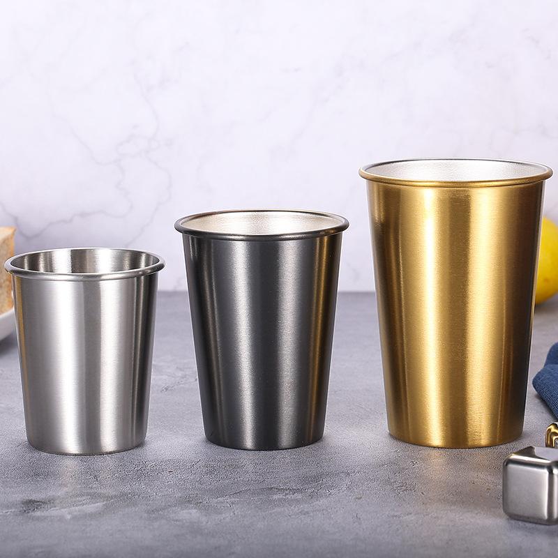 Edelstahlbecher mit Mund, Wasserbecher, Bierbecher, Kaltgetränk, Kaffeebecher, verdickter, lässiger Becher, Peptid, vergoldet, transparenter Becher