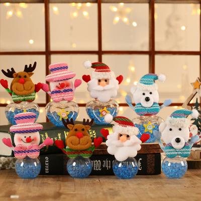 Christmas Candy Jar Clear with Cartoon Santa Claus Reindeer Snowman Bear Lid Reusable Plastic Mini Candy Container Party Favors