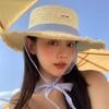 Stripe Summer Sunscreen Bucket Hat Lace-up Bowknot Beach Sun Cap Straw Weave Sun Hat  Ladies/Girls