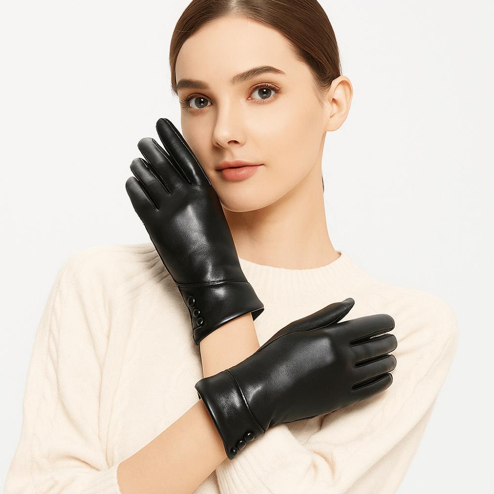 PU Vollfinger Fäustlinge Einfarbig Handschuhe Elegante Damen Lederhandschuhe Damen