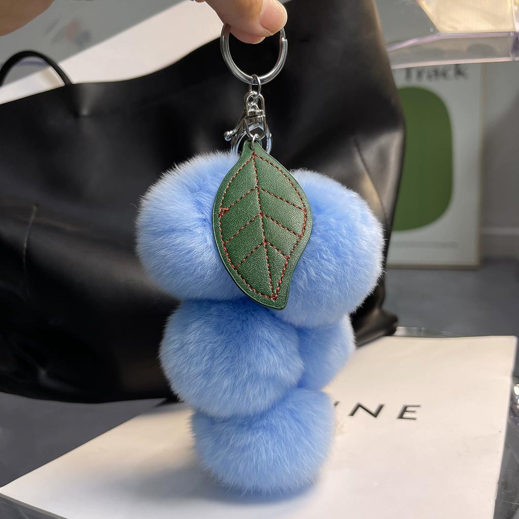 Real Rex Rabbit Hair Small Grape Bag Pendant Ins Internet Celebrity Cute Pom-pom Car Keychain Pendant Accessories Female