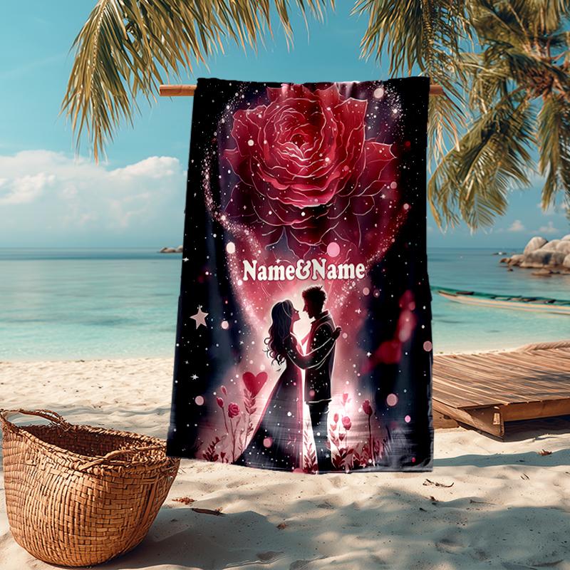 Custom Name Ultra-Soft Beach Towel with Love Theme,Ideal for Pool - Camping, Diving - Perfect Travel Essential, Vibrant Beach Towel.