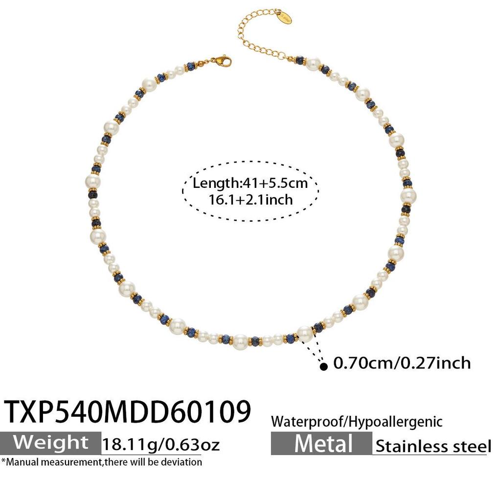 Elegant 18k Gold-Plated Stainless Steel Necklace with Imitation Pearl Beads and OT Clasp