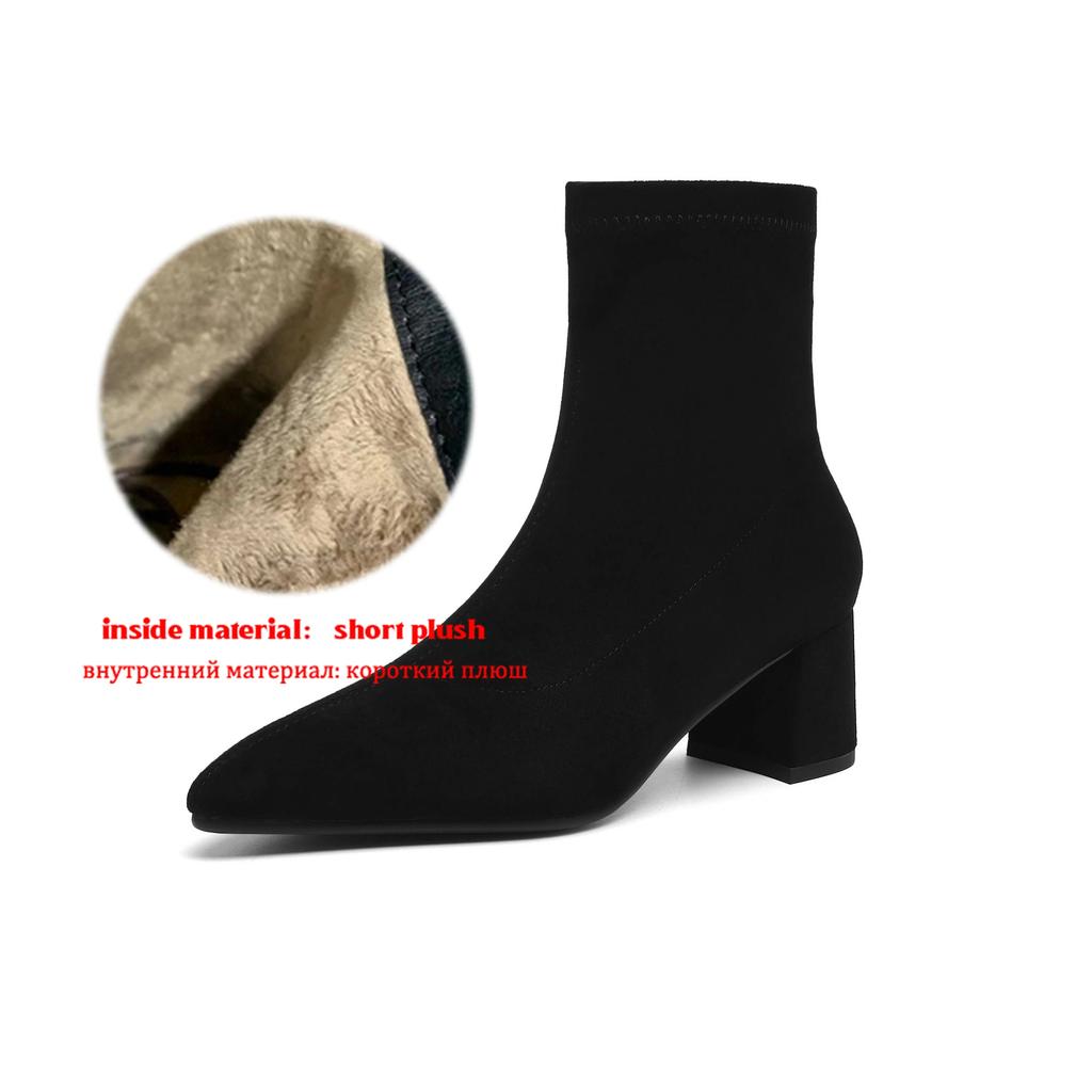 Krazing Pot Flock Pointed Toe Thick Heels Chelsea Boots Size 43 Zip Beauty Lady Women Ankle Boots