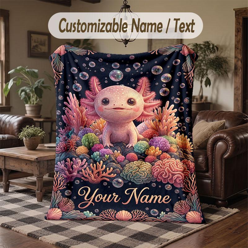 Mermaid Theme Throw Blanket Custom Name Text Personalized Blanket Soft Cozy Blanket for Home Sofa Bed