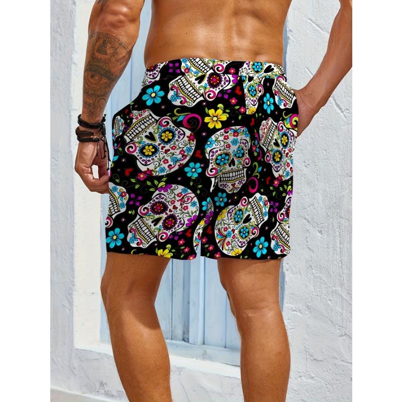 Personalized skull print men s casual fashion loose shorts outdoor gym men s beach trunks swimming trunks S