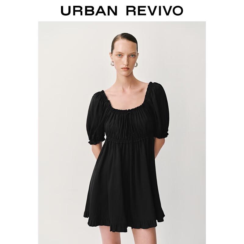 

UR2025 Women s Pleated Tie Square Neck Dress XS