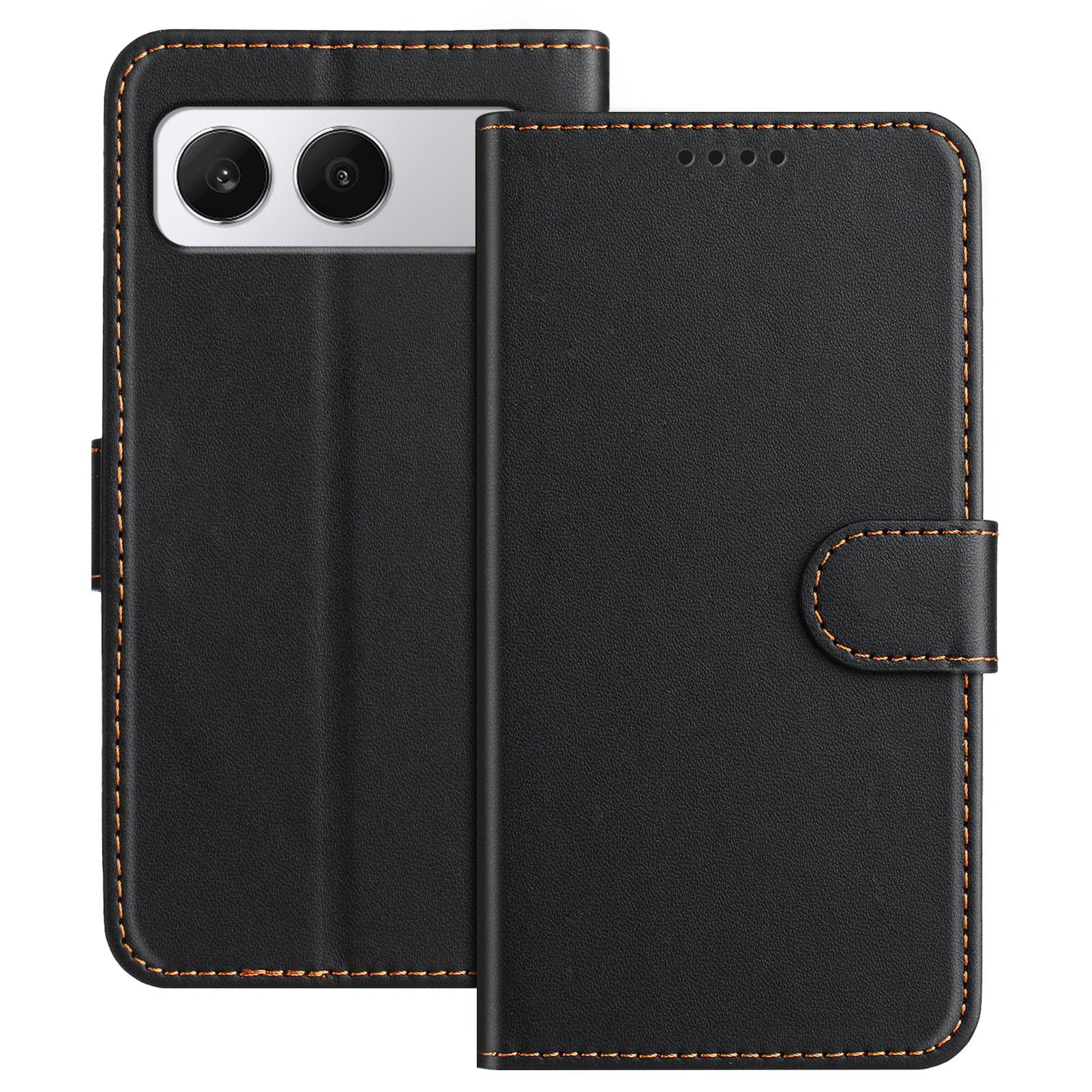 

For OnePlus Nord 4 Leather Case Wallet Stand Solid Color Anti Drop Phone Cover Black