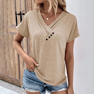 Sommer Damen Tops Einfarbig Damen V Ausschnitt Kurzarm Bequeme Damen Tops Übergroßes T-Shirt
