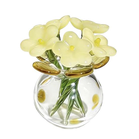 

Cute Mini Faux Crystal Flower Figurine Hand Blown Glass Bouquet Collectible Small Flower Vase Ornament with Bee/Bird for Home Office Tabletop Decor B