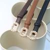 Top grain leather belt with pearl and rhinestone buckle - women's belt waist cincher