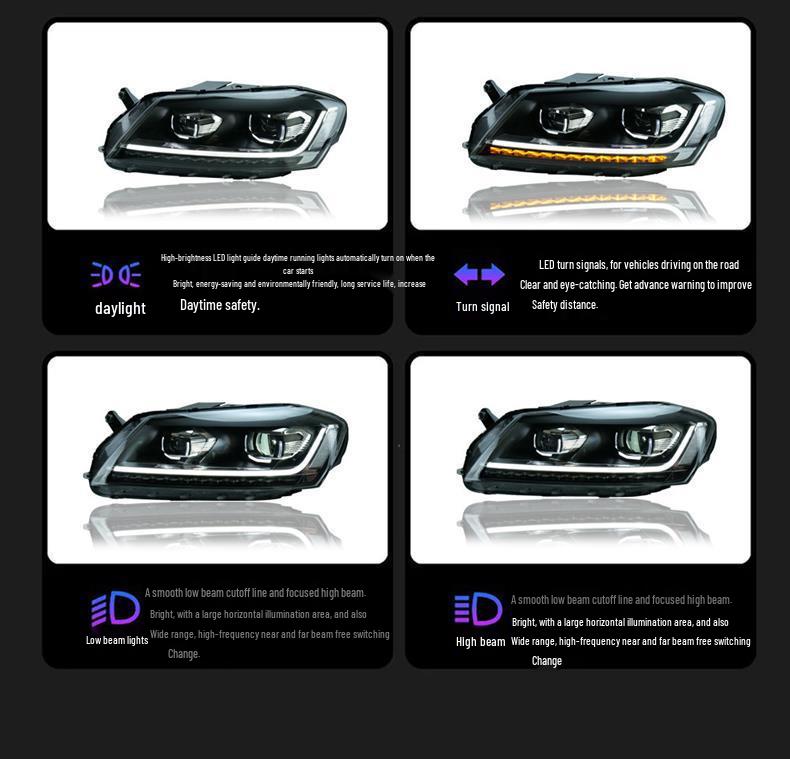 LED Projector Headlight Assembly with Flowing Turn Signals for 12-16 Volkswagen Magotan B7