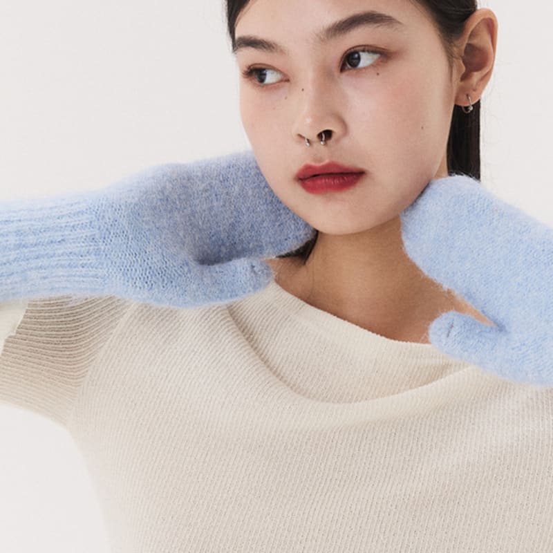 QUAFE LABEL KNITTED MITTENS_ice blue