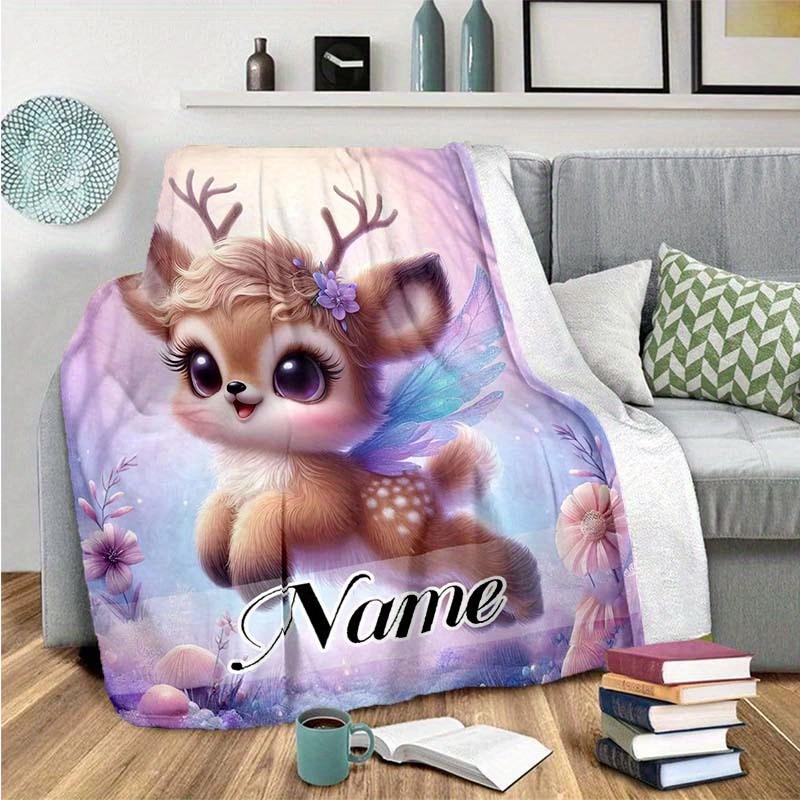Deer Customize Your Name Blanket Warm Comfortable And Soft Blankets Are Suitable For Home Lunch Break Blanket Office Sofa Sofa Gift To Relatives And