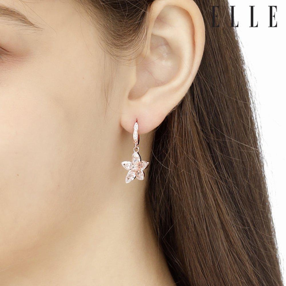 ELLE 14K White Flower One-Touch Earrings (Gold Pin) Elgpee282