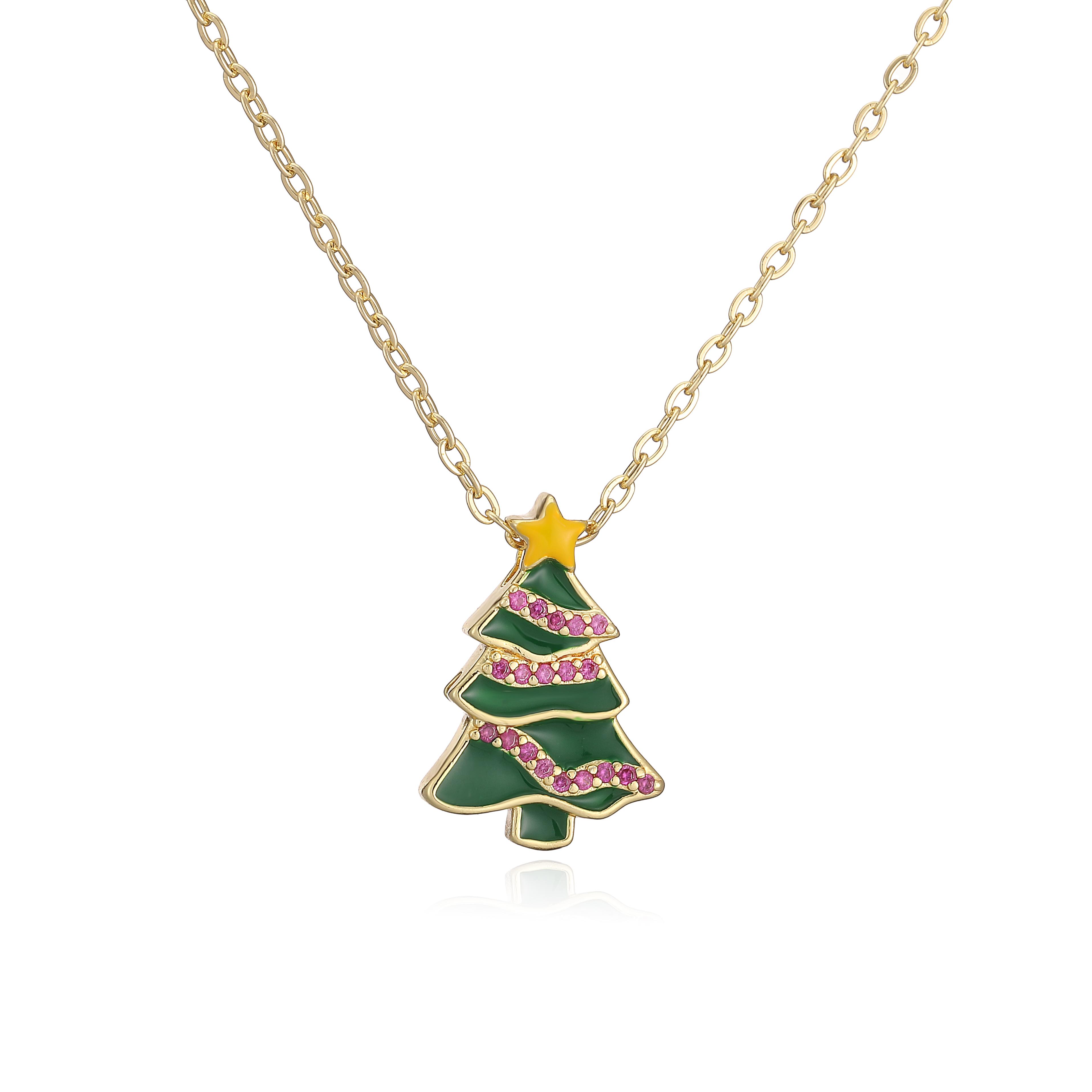 

HECHENG,Enamel Drip Glaze Christmas Wreath Red/Green Charming Pendant Necklace Unisex Couple Zircon 1 Piece Other&45cm