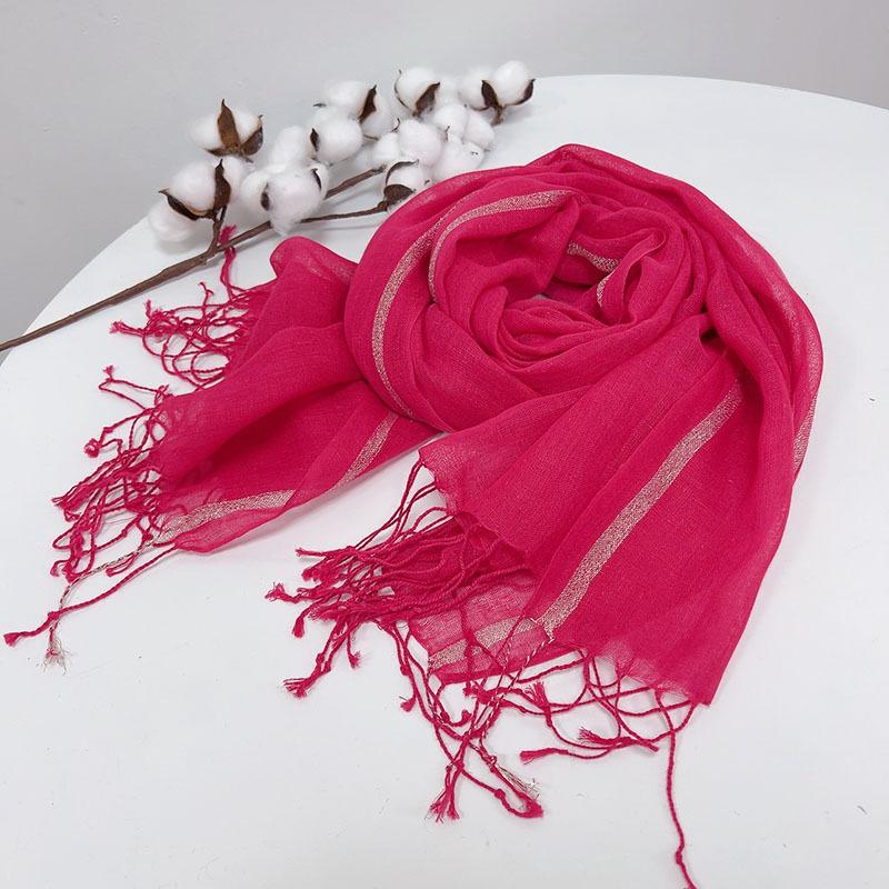 Spring And Autumn Thin Cotton And Linen Solid Color Scarf Silver Edge Shawl Long Versatile Silk Scarf Women