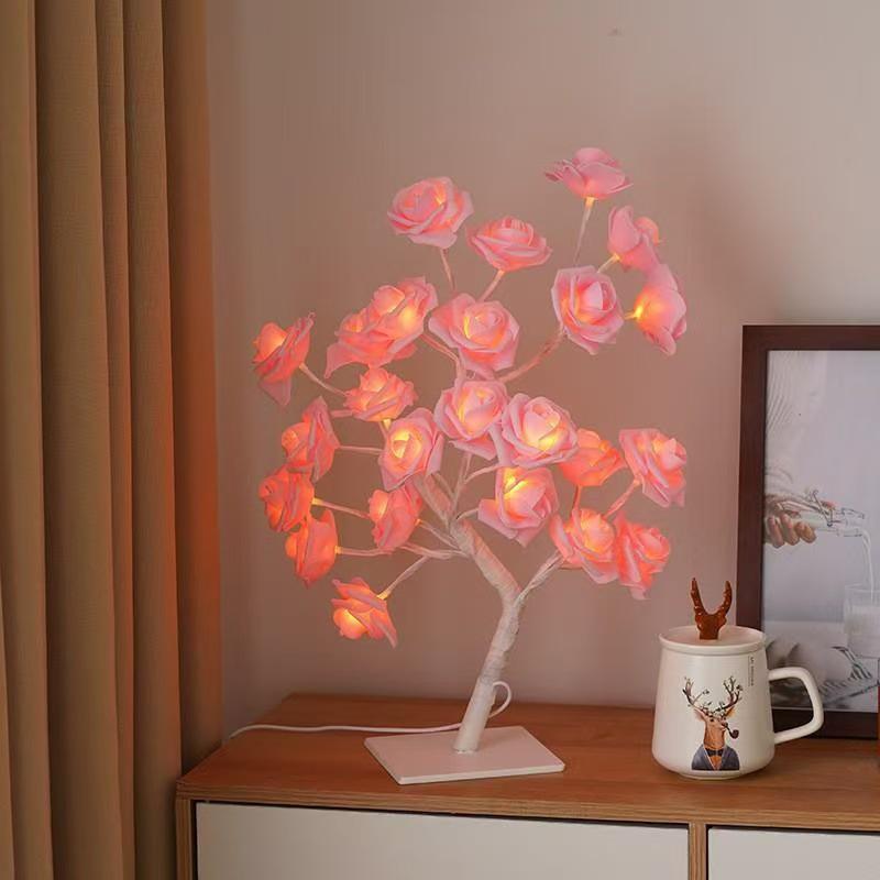 USB Dual Switch LED Rose Flower Tree Light - Table Decoration Night Light