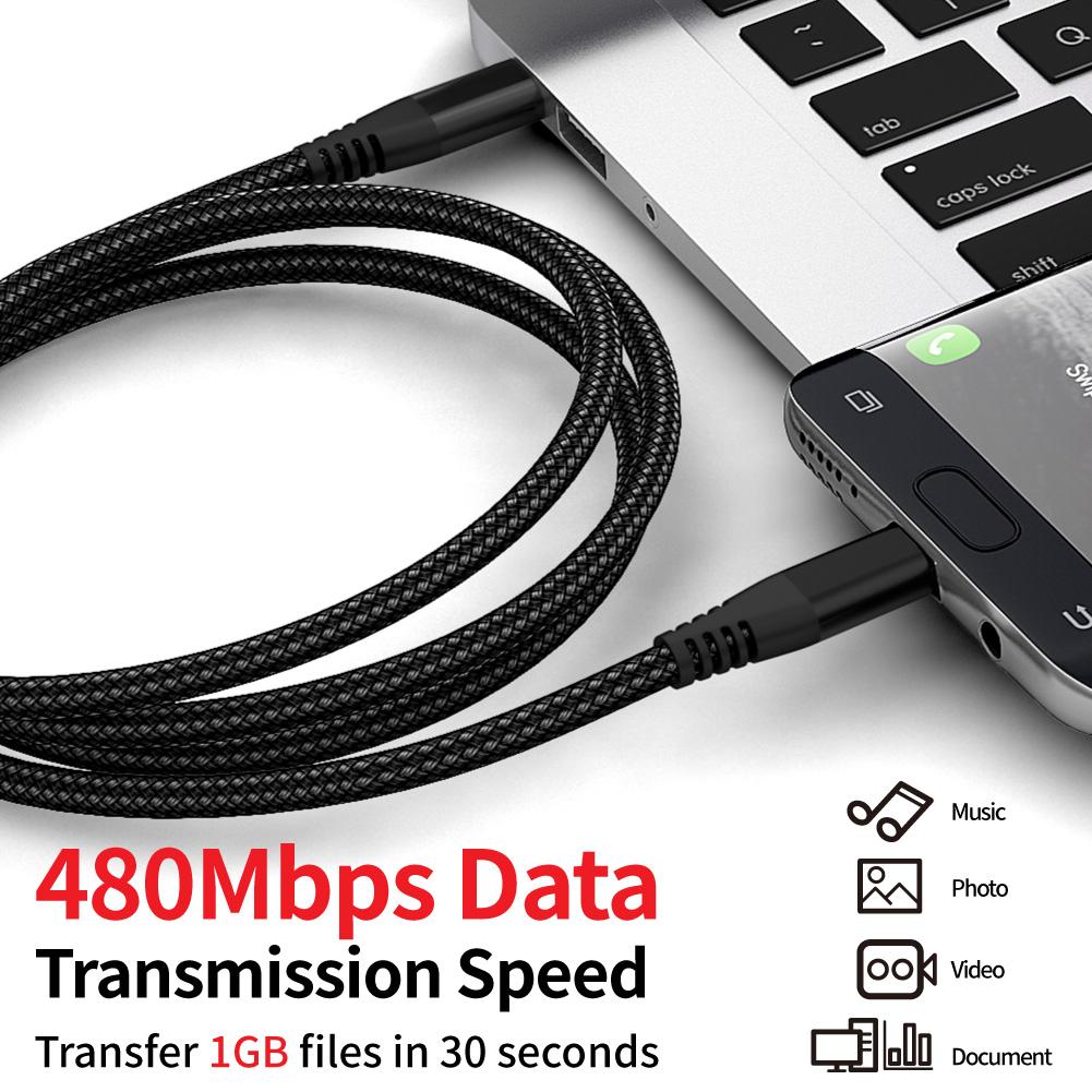 Factory  Black Nylon Braid Pd 60w Phone Fast Charger 3m Usb Type C To Type C Charging  Data Cable for Iphone15 16 Plus