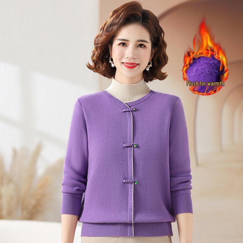 

Зимний вязаный свитер для мамы на флисовой подкладке - Теплый, толстый, цельный базовый слой для женщин среднего и пожилого возраста. XL (110-120 lbs)