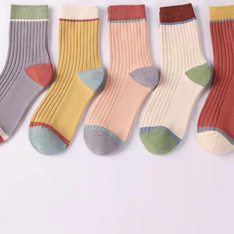 New Autumn Winter Versatile Western Style Socks Korean Vertical Striped Mid Tube Socks Keep Warm Mid Calf Socks