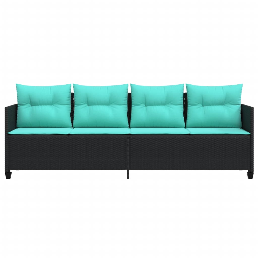 Sun Lounger with Cushions Black Poly Rattan